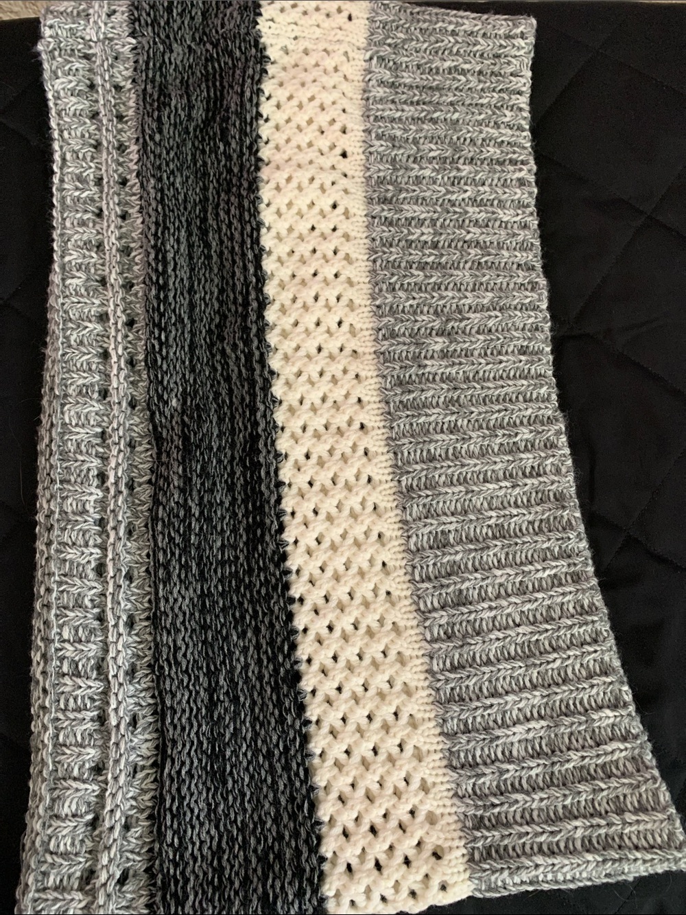 Striped Knit Women's infinity scarf  - Gray, Black & Cream. Winter